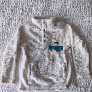 Patagonia Kids Fleece Pullover in White and Teal
